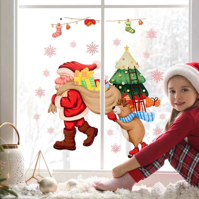 

Christmas Window Stickers Santa Claus Snowflake pattern Glass Decal Christmas Windows Home Decoration New Year Gift Navidad