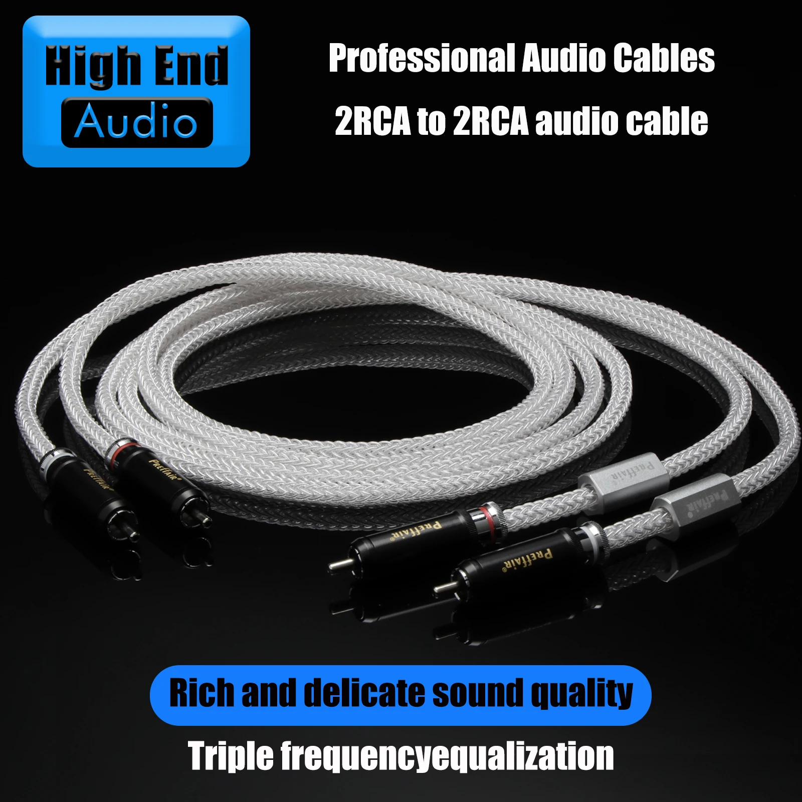 Preffair stering silver one pair HIFI 7N Pure Sliver Professional 2RCA To 2RCA Male Connnector Audio Cable For Amplifier DAC