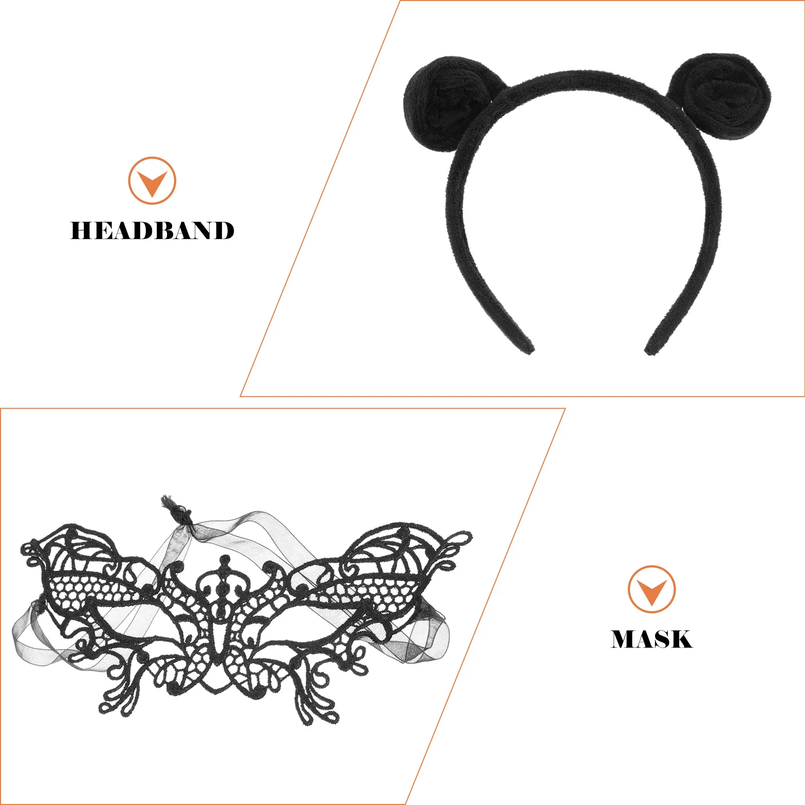 1 conjunto de antena preta bandana máscara de renda halloween cosplay acessórios de festa decoração de cabelo para festival baile de máscaras traje wear