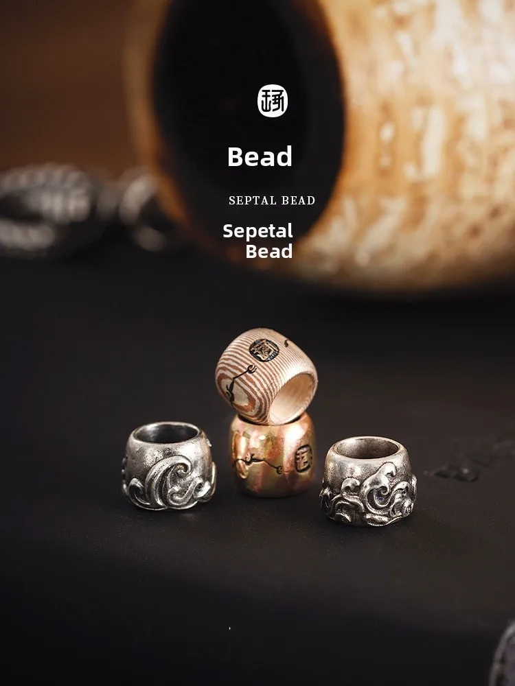 

Zhujiang Wooden Texture Gold Spacer Beads Accessories Wenhua Bracelet Charms Retro Style S925 Silver Loose Beads String Beads