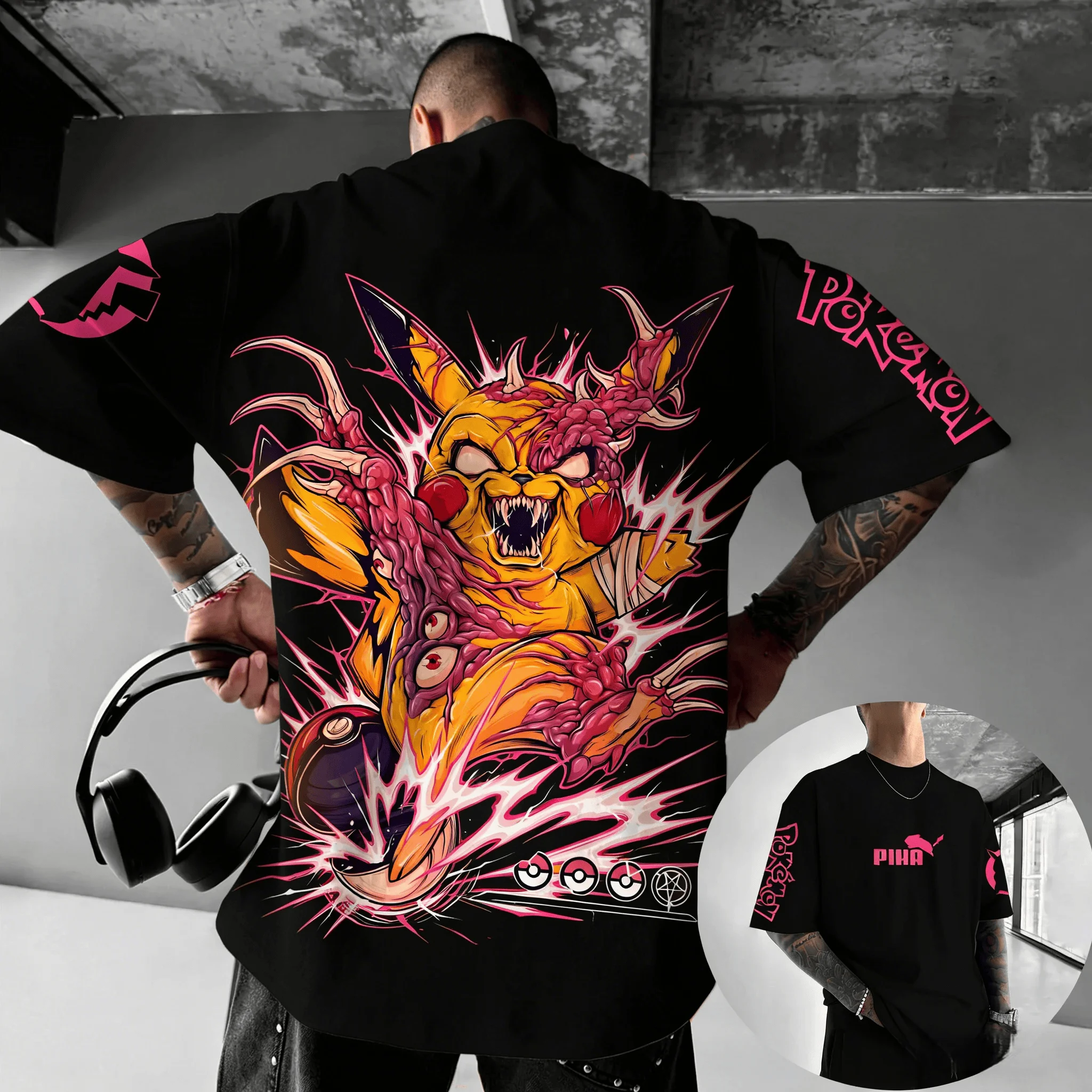 

Alienated Pikachu Pok É Mon Co Branded Edition 2026 Summer Men's Harajuku Cotton Casual Loose Large T-shirt Heavy Duty T-shirt