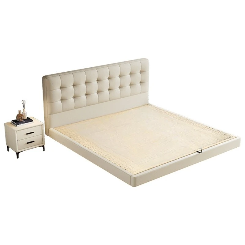 

Italian light luxury, cloud Yoyo suspended leather bed, modern simplicity, high-end black leather bed