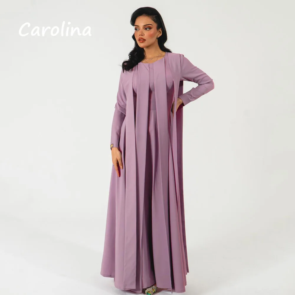 

Carolina Purple O-Neck Tassel A-LINE Formal Evening Dress Saudi Arabia 2024 Slim Crepe Floor-Length Prom Dress