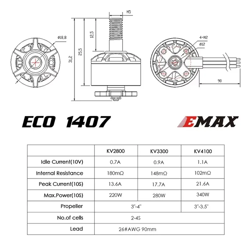 SmCpEMAX ECO Micro Series 1407 2800KV 3300KV 4100KV 2S-4S Brushless Motor For FPV Racing RC Drone Parts Airplane Model