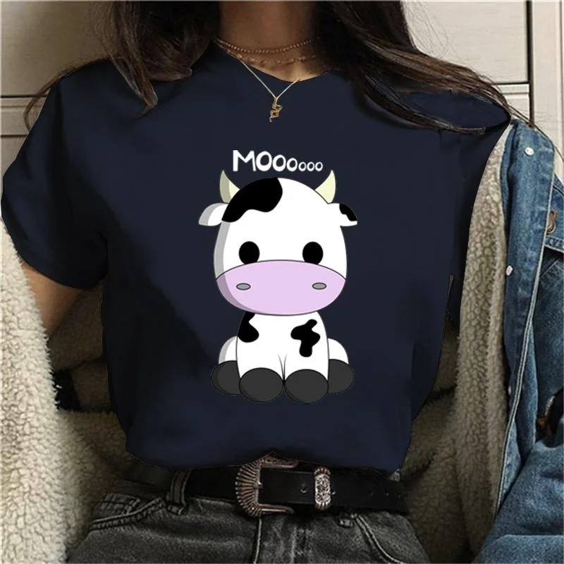 Cute Cows Heifer Moo Graphic Print T-shirt Women Fashion Crew Neck Short Sleeve Streetwear Casual Personality Tops