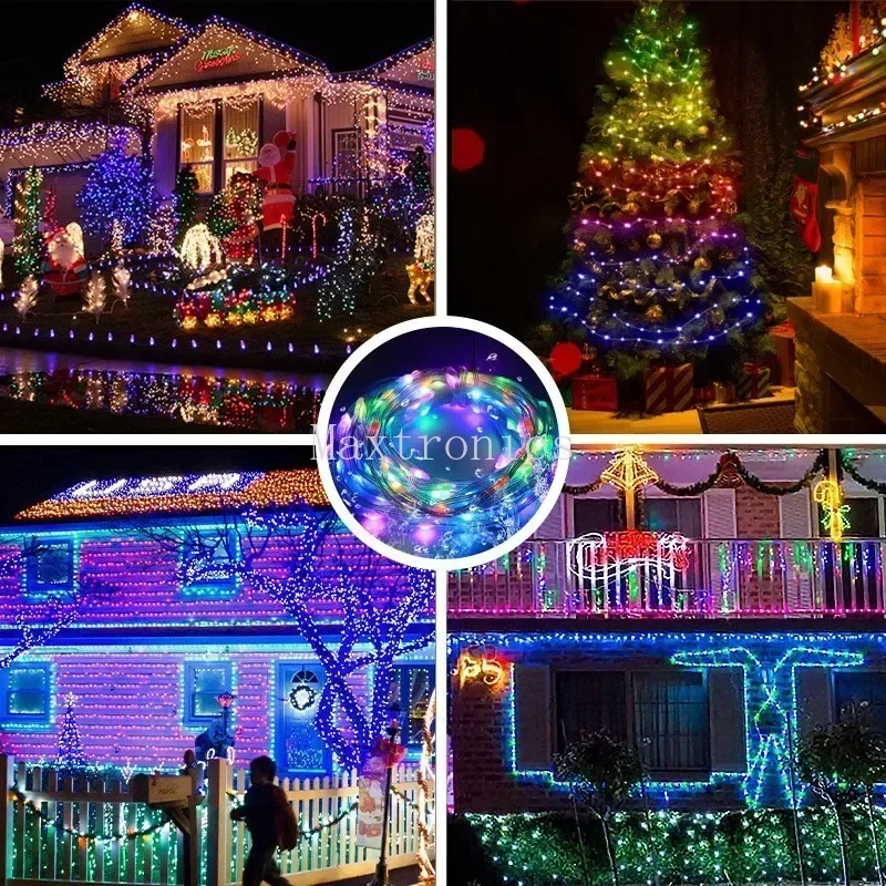 Guirnalda de luces LED RGB para decoración del árbol de Navidad, luces de hadas inteligentes, USB, Bluetooth, aplicación, fiesta de boda, 2M, 5M, 10M