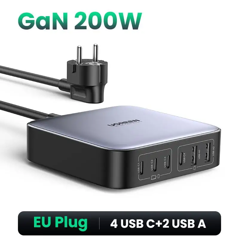 New! 200W GaN Charger Desktop Laptop Fast Charger 6 in 1 Adapter For iPhone 16 15 Pro Xiaomi Samsung Tablets Macbook Charger