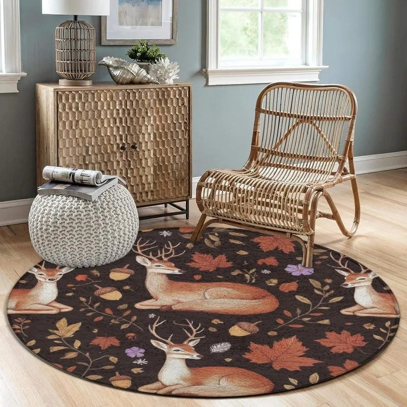 Runder Teppich mit Tiermotiv, Hirsch, Hai, Flamingo-Druck, saugfähig, rutschfest, Heimdekoration, Bodenmatte für Wohnzimmer, Schlafzimmer, Outdoor
