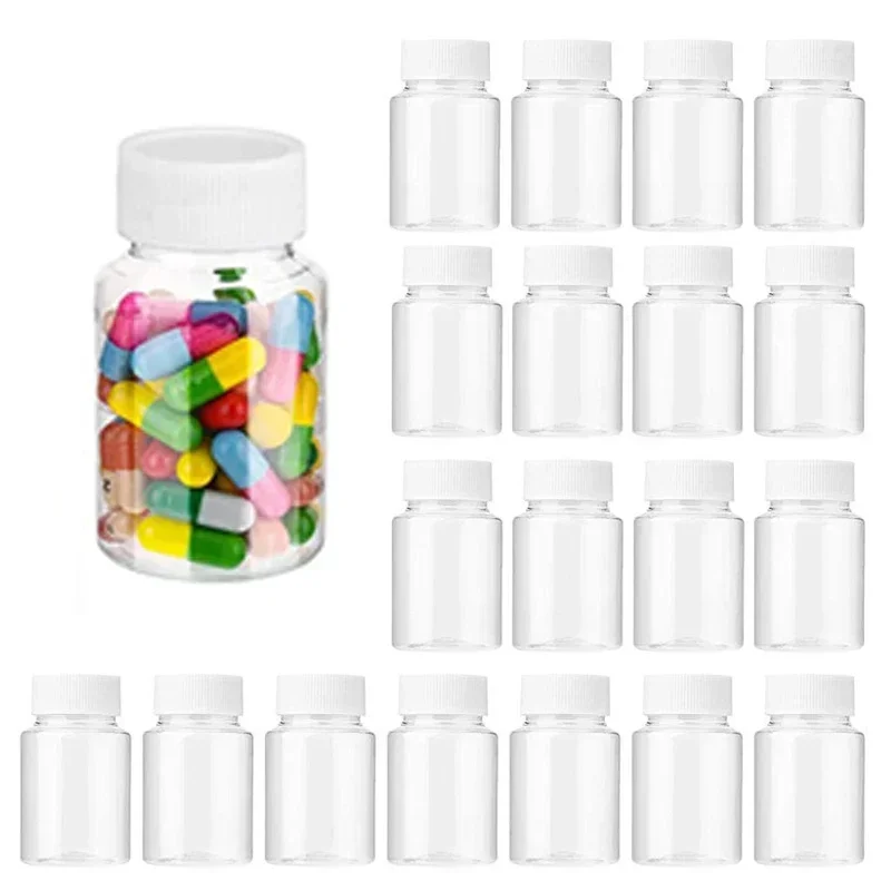 10Pcs 15ml/20ml/30ml/50ml/60ml/80ml/100ml Empty Plastic Pill Bottles W/ Seal Caps Medicine Dispenser Capsule Cosmetic Containers