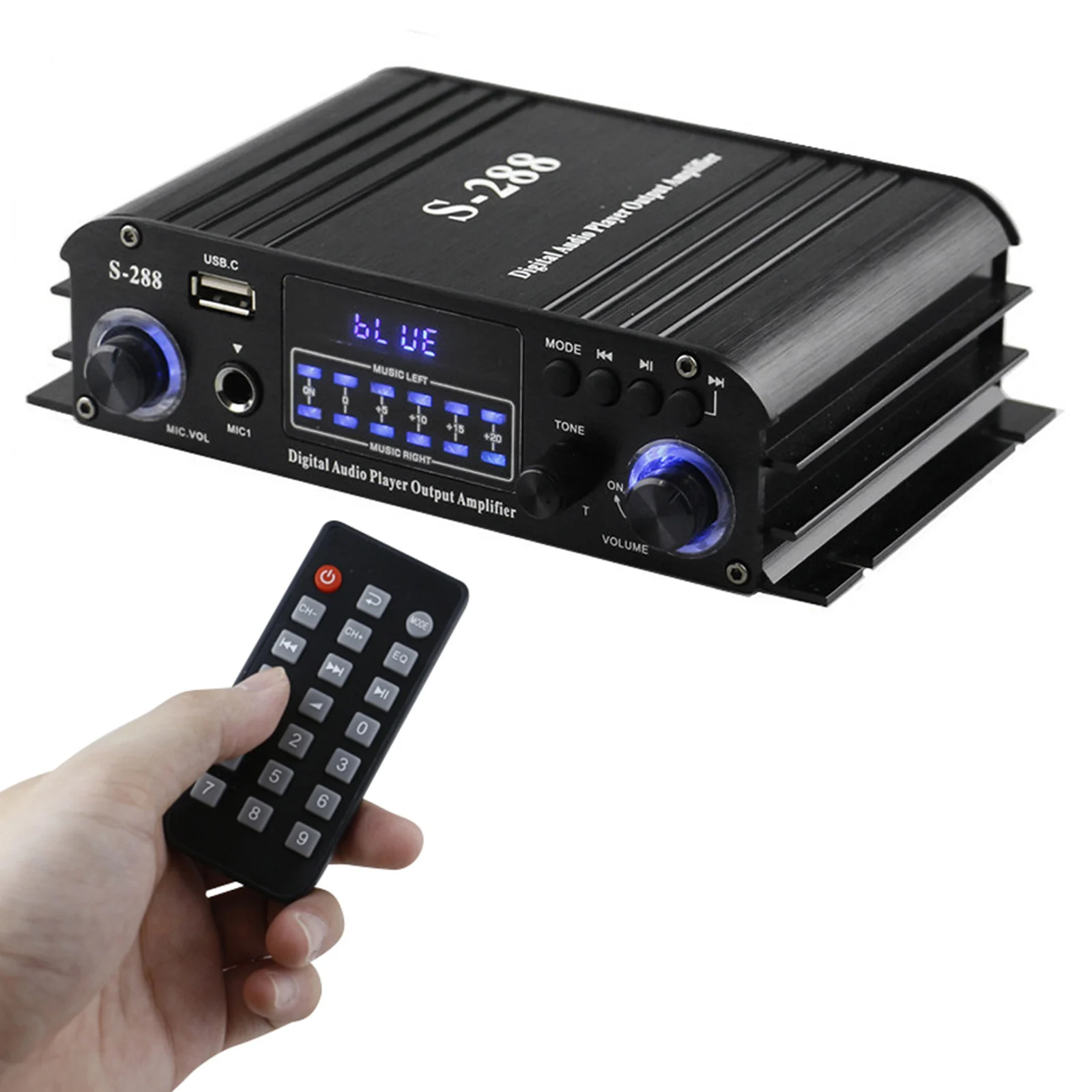 S-288 Mini Audio Power Amplifier 4.1-Channel Digital BT5.0 Amplifier 50W*4 Home Audio Receiver System U Disk Playback MIC Input