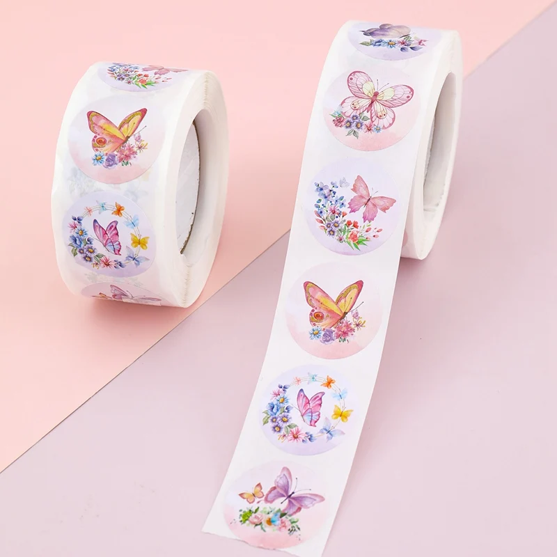 500pcs/roll Butterfly Stickers Labels Stamps Round Butterfly Multicolor Envelopes Cute Closure Wedding Party Decoration Sticker image 4