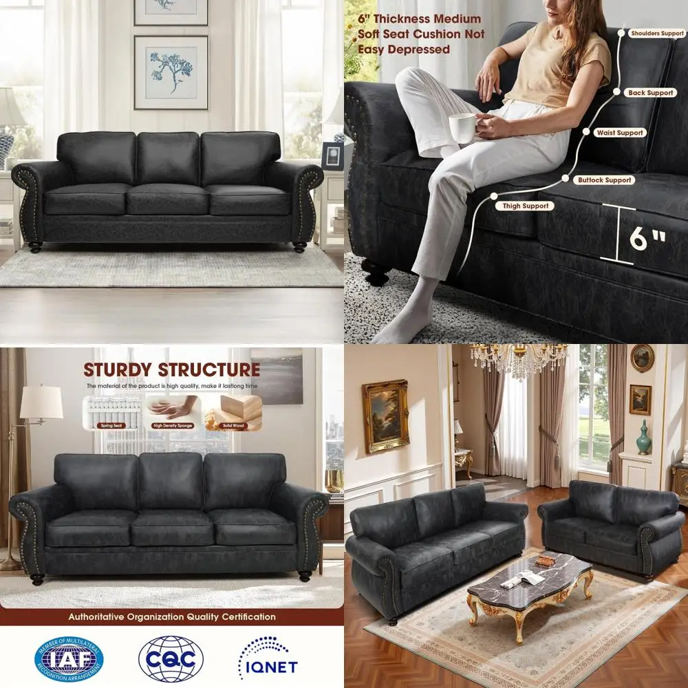 

vintage mid-century 3-seater sofa with rivet accents, removable upholstery, and solid wood construction