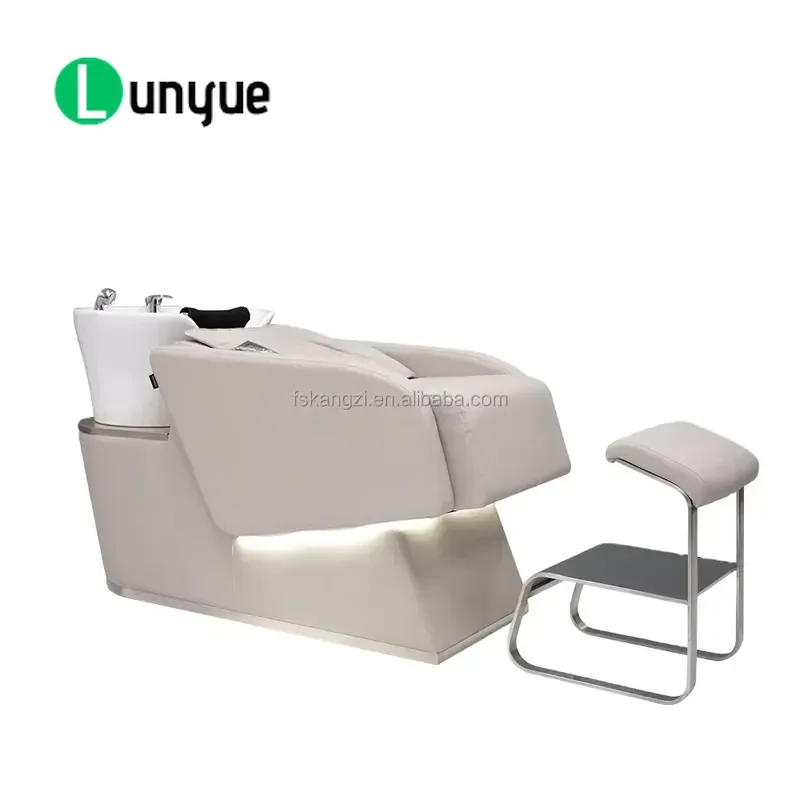 Luxury Semi Reclining Shampoo Chair with Ceramic Basin for Hair Barber Shop Beauty Furniture Comfortable Wash Station