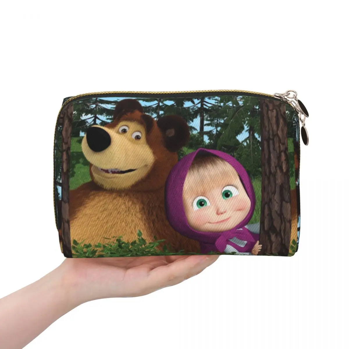 Cartoon Masha And The Bears Women Cosmetic Bags Travel Makeup Organizer Pouch Toiletry Storage Dopp Kit Box
