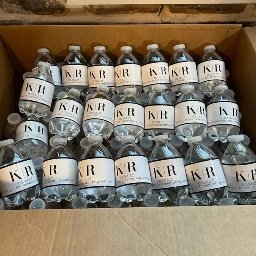 Black and White Minimilistic Water Bottle Labels, Great for Engagement, Bridal Shower Party, Whole Names, Just Initials