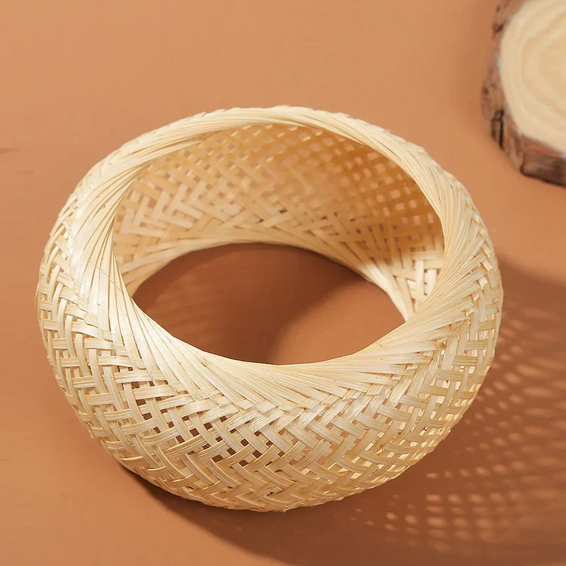 Bohemian Female Fashion Wood Bamboo Rattan Weave Handmade Bangles Big Bracelets For Women Boho Beach Style Ladies Jewelry Gifts