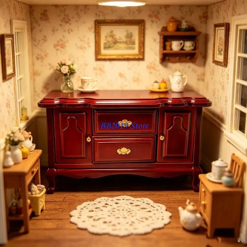 Q0KB 1:12 Scale Miniature Wooden Side Table Cabinet Decoration For 1:12 Doll House
