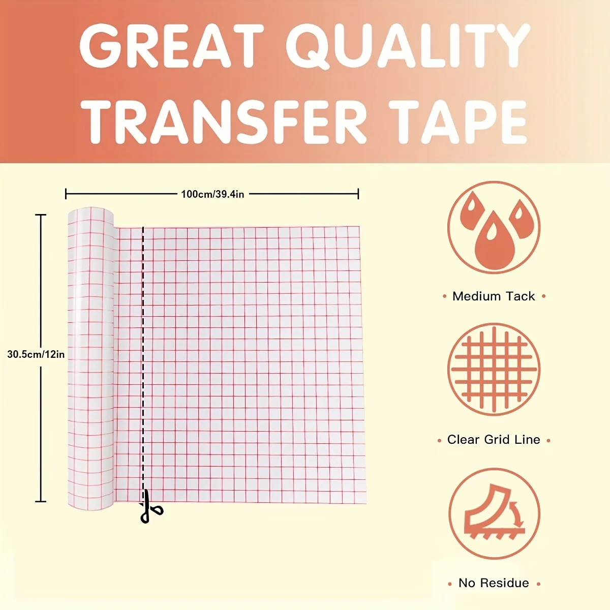 Transferfolie für Vinyl, transparente Transferpapierfolie mit Ausrichtungsgitter, Applikationsband für Cricut Joy Vinyl, Oracal 651 – Detail 2