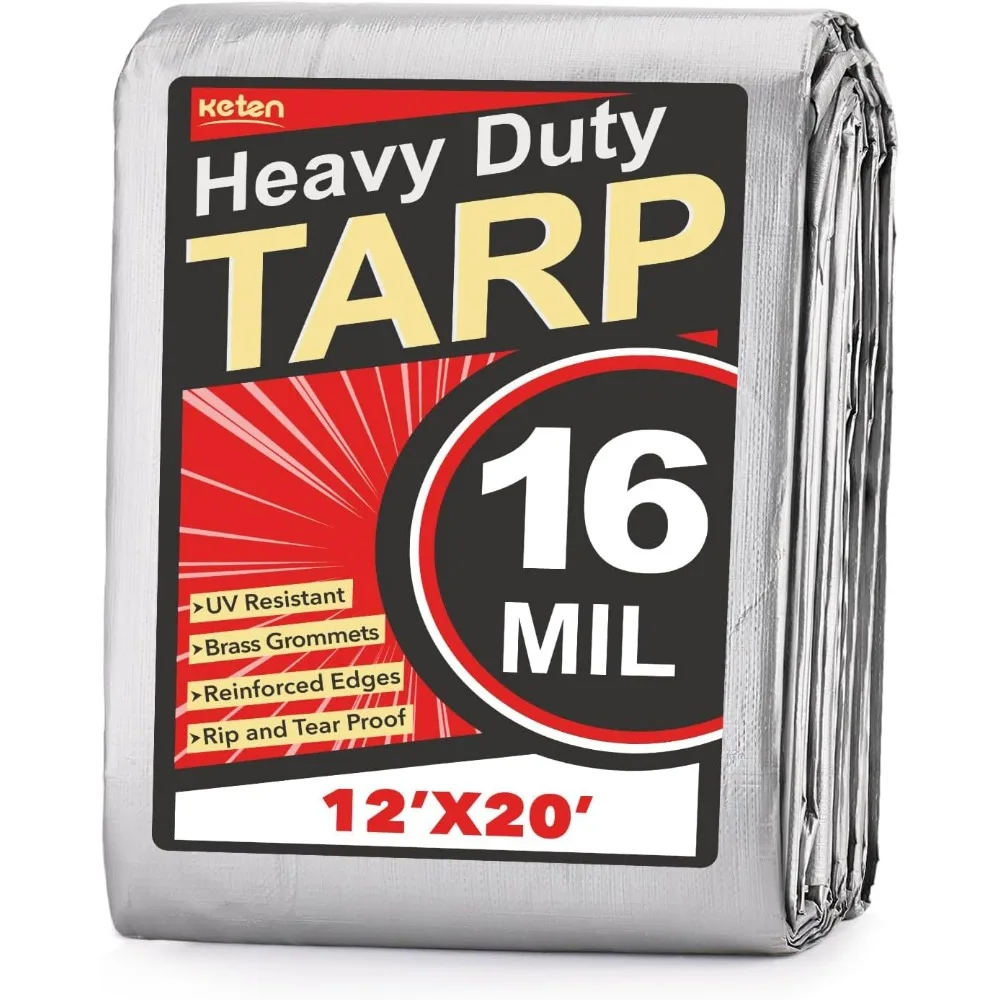 

Heavy Duty Waterproof Tarp 12x20 Feet, 16 Mil Thick, UV Resistant with Reinforced Grommets for Outdoor Use