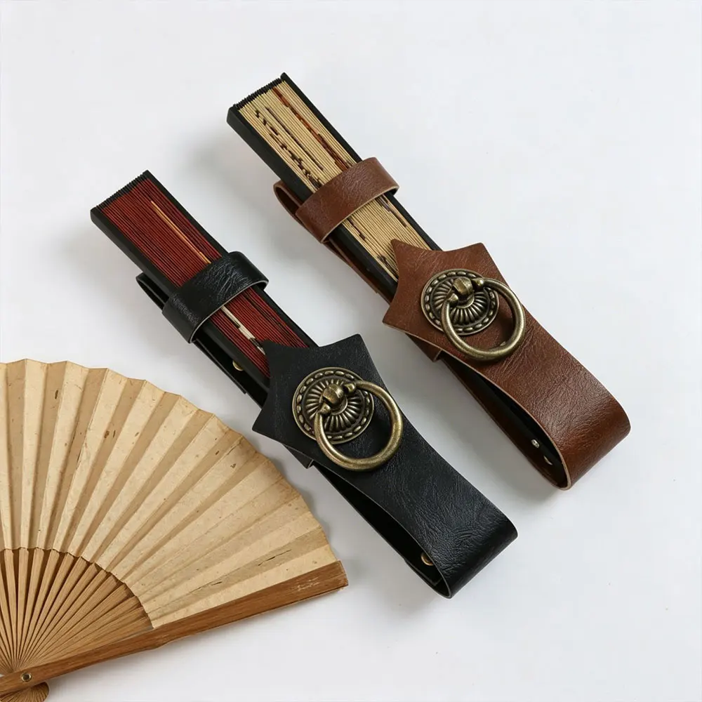 Medieval Vintage O-Ring PU Leather Folding Fan Holder, Open-Top Waist-Mounted Fan Pouch, Fan Cover for Halloween LARP Cosplay Party