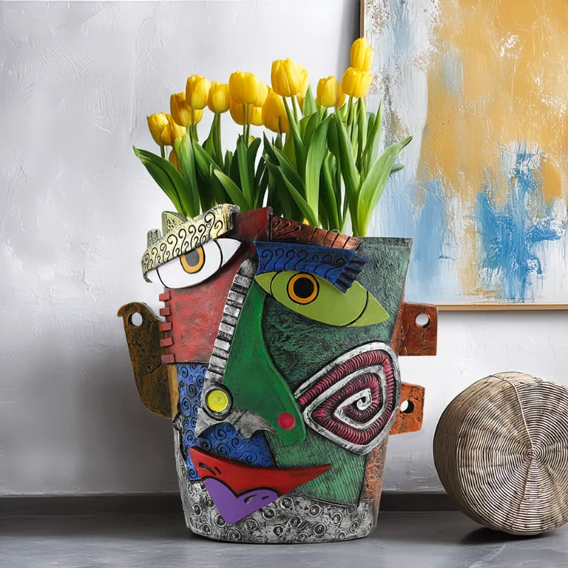 Abstract Face Planter Colorful Resin, Creative Frowning Flower Pot, Courtyard Garden Decor, Home Decor for Plant Lovers Indoor