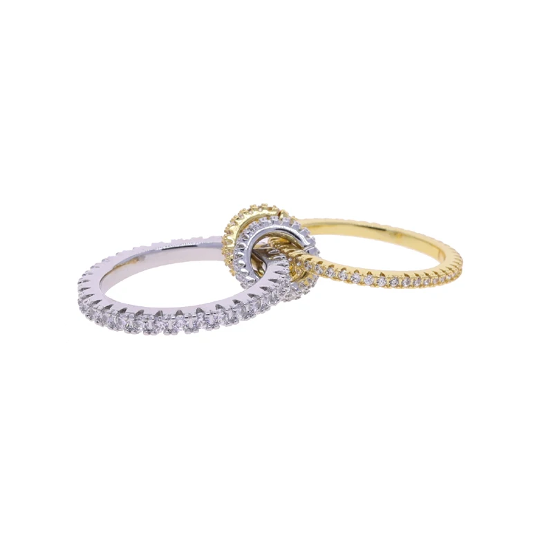 Double Layer Stacking Fashion Band Rings For Women Micro Paved Bling 5A CZ Multi Pieces Stack Full Finger Wedding Jewelry