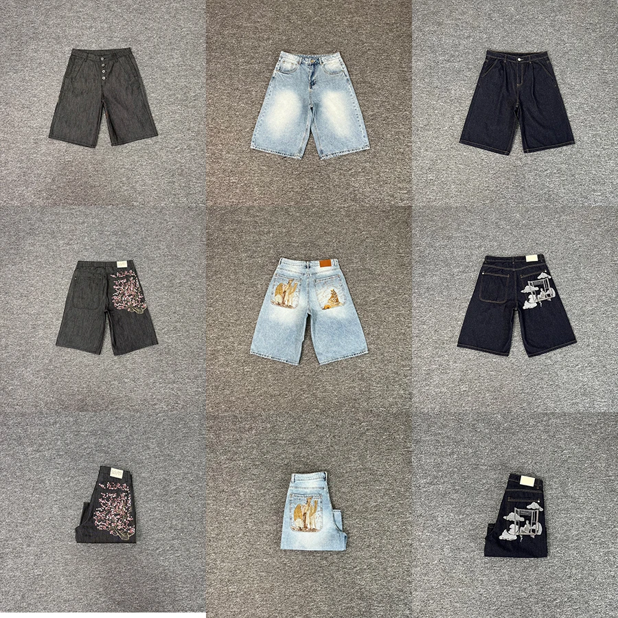 

Derschutze 2026 Summer American Trend Cherry Blossom Embroidery Casual Denim Versatile Shorts Men Women