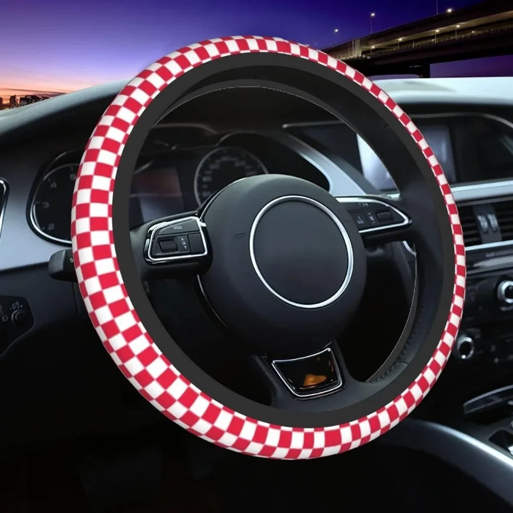 2024 New Wheel Steering Protector Checkerboard Auto Car Steering Wheel Cover Plaid Universal 37-38cm Steering Wheel Protector