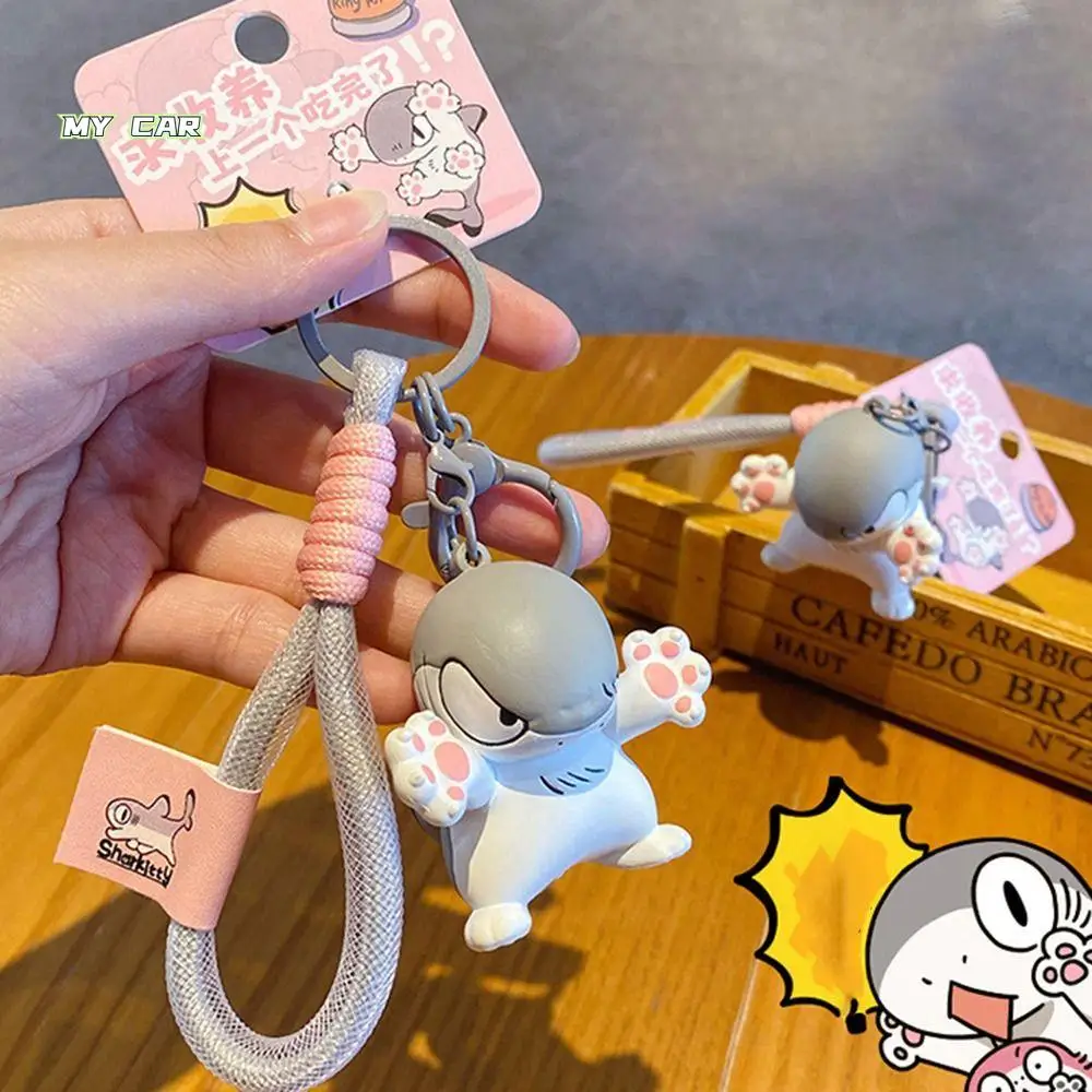 

Simple Trendy Small Shark Cat Keychain Cartoon Cute Schoolbag Pendant Exquisite Injection Molded Doll Car Key Ring Student