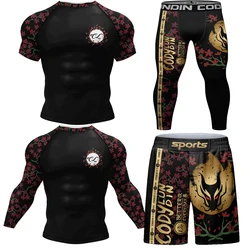 Nowe ubrania Boxeo Jiu Jitsu Rashguard MMA T-shirt + zestawy spodni Muay Thai spodenki mężczyźni boks brazylijski Grappling Rash Guard strój sportowy