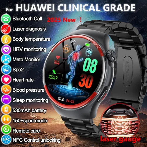 2025 nuevo enfermería salud láser cura presión arterial reloj inteligente hombres ritmo cardíaco pulso sueño Bluetooth llamada Monitor corporal Smartwatch