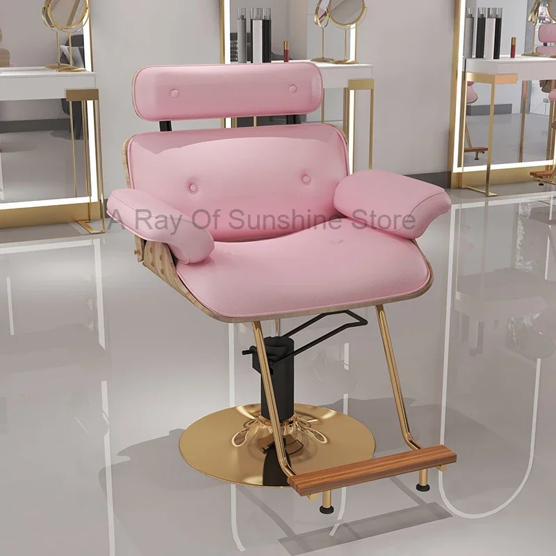 

Pink Pedicure Stylist Barber Chair Salon Luxury Aesthetic Golden Barbers Armchair Rotating Mocho Cadeira Barber Equipment MQ50BC