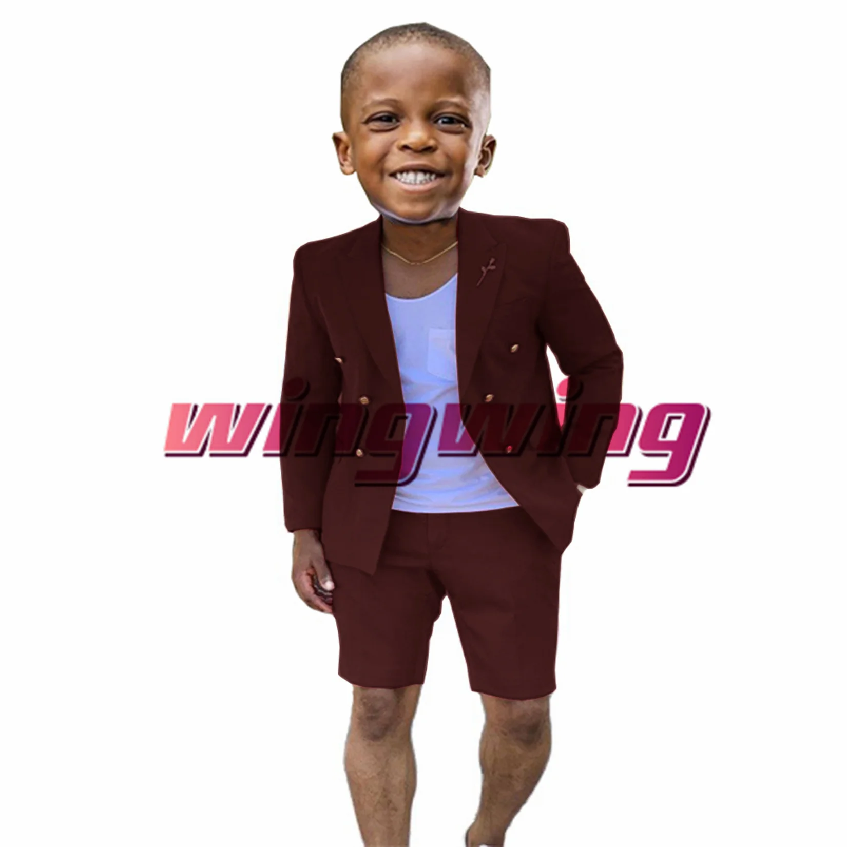 Summer Boys Child Wedding Clothes Double Breasted Jacket Pants Suit for Kids Formal Party Blazer