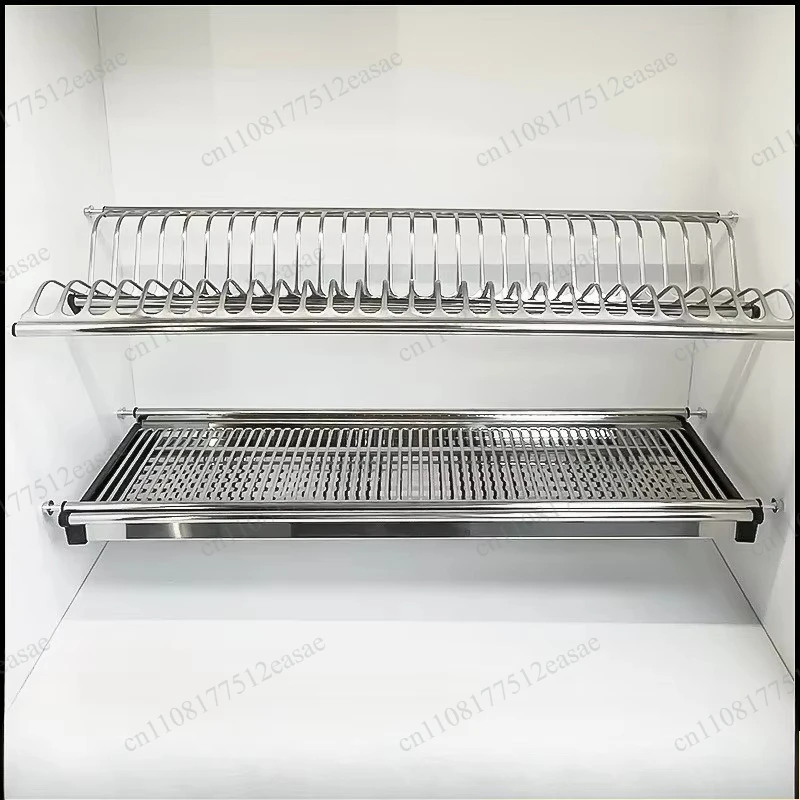 Kitchen Double Storage Cabinet Storage Drain Bowl Rack Wall-mounted Thickened Stainless Steel Mesh Basket