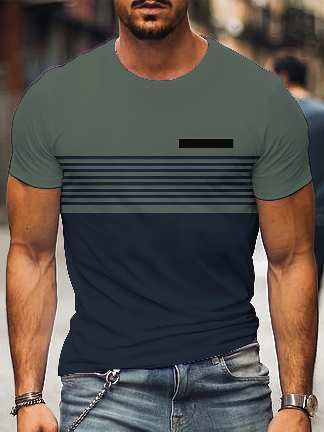 

Men's mesh T-shirt - A simple and casual men's printed striped T-shirt, a popular summer men's casual top style T shirts