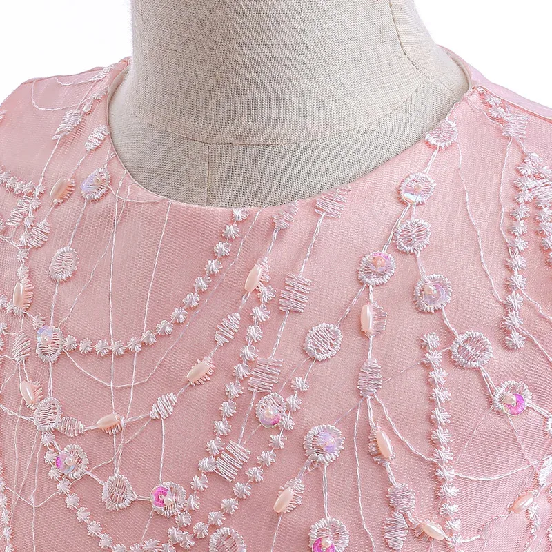 25COSGirls 공주 드레스 구슬 장식 민소매 테일링 의상 어린이 생일 파티 웨딩 신부 들러리 정장 이브닝 가운 4-10