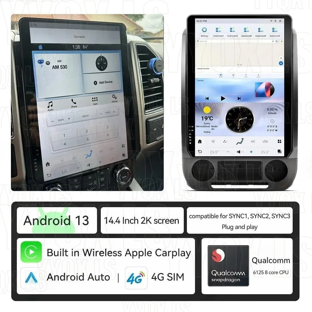 14.4 Inch Screen Android Radio For Ford F150,F250, 2015 2016 2017 2018 2019 2020 2021, Car GPS Navi Multimedia Player Head Unit