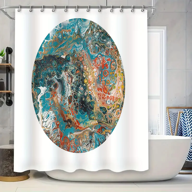 

Abstract Teal Blue Painting Shower Curtain Modern Art Textured Fluid Art Bathroom Decor Waterproof Fabric