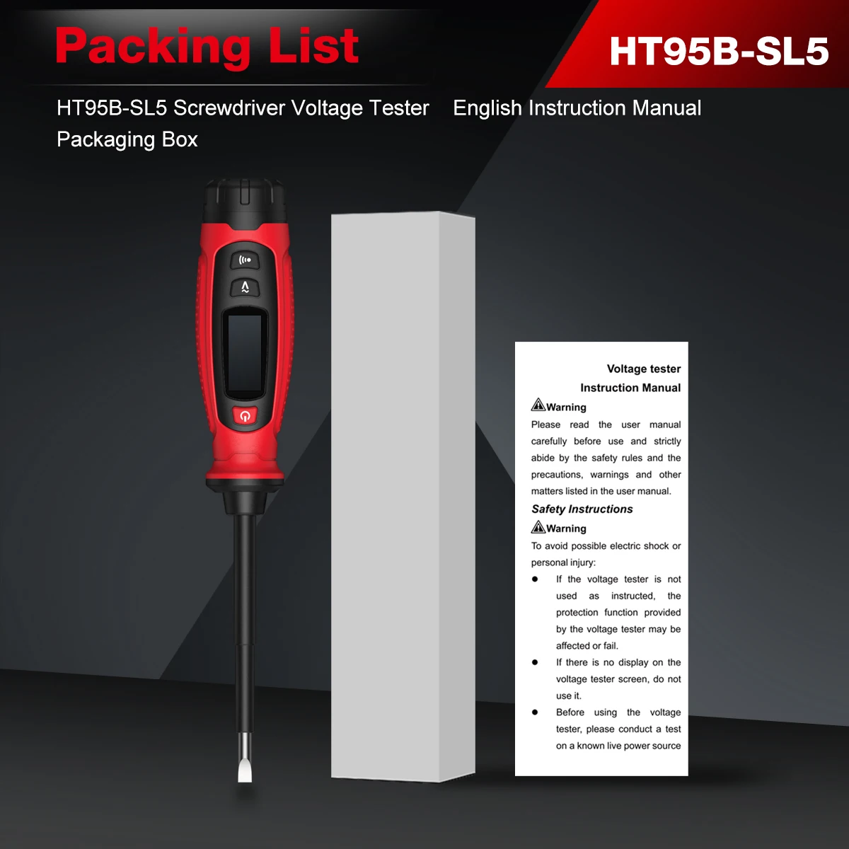 HT95B Digitaler AC-Spannungsprüfer Schraubendreher 3V-500V Berührungsloser Spannungsdetektor Leiter-/Neutralleiter-Test LCD-Anzeige Elektrischer Prüfstift – Detail 18