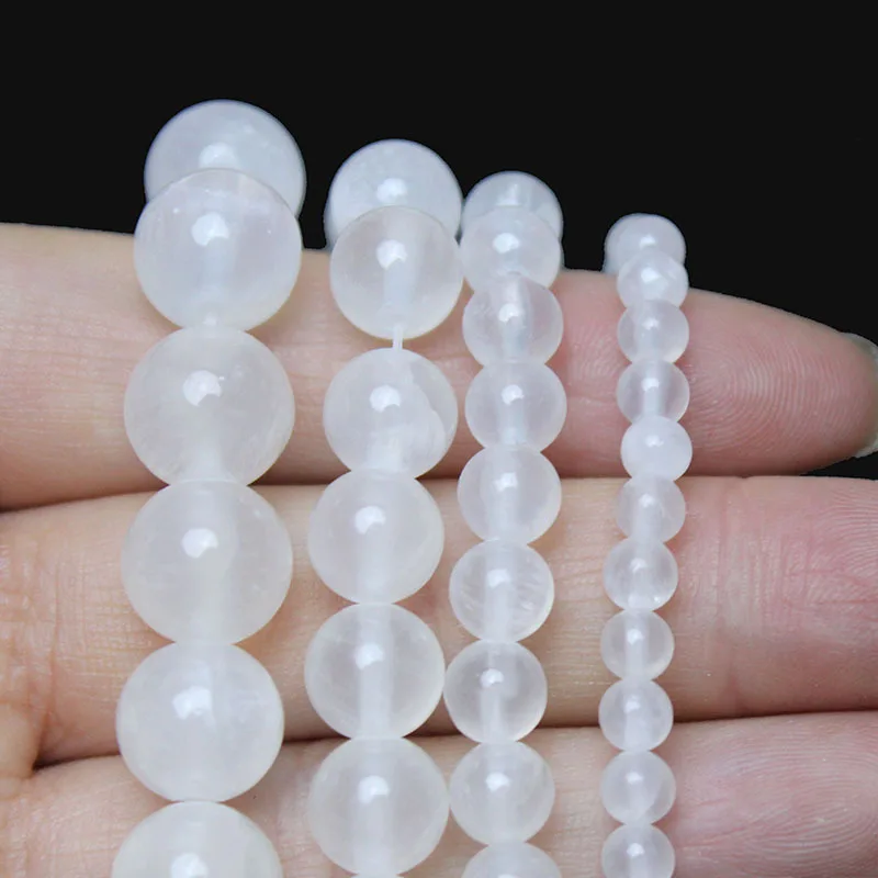 Safir putih chalcedony manik-manik bulat manik-manik longgar DIY aksesoris perhiasan buatan tangan manik-manik gelang kalung bahan bekerja di