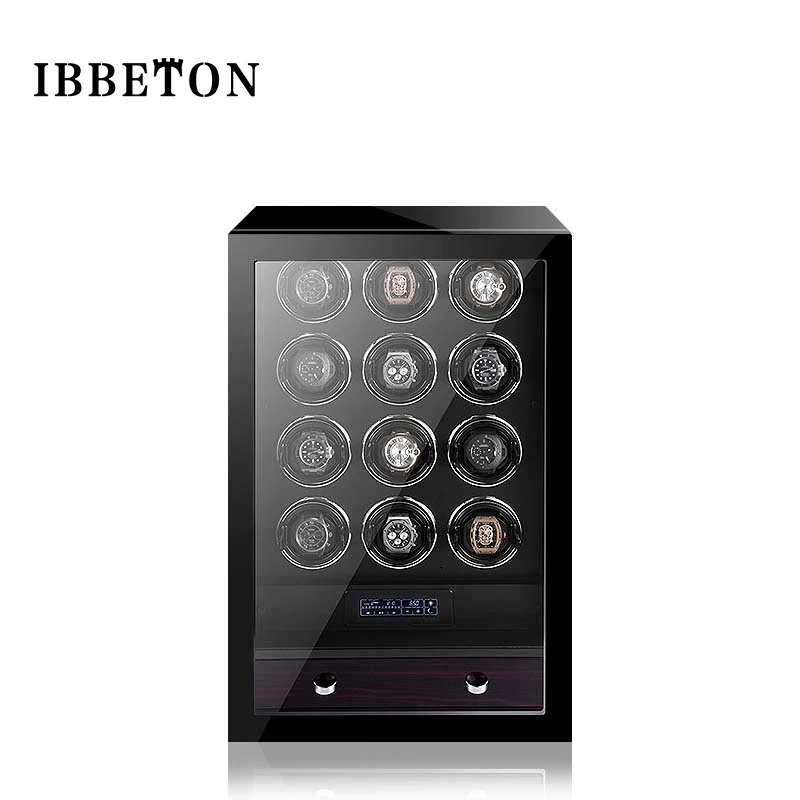 IBBETON Luxury Watch Winder Automatic Watches Safe Box With Mabuchi Motor LCD Touch Screen Wooden Watch Accessories Box Remote C