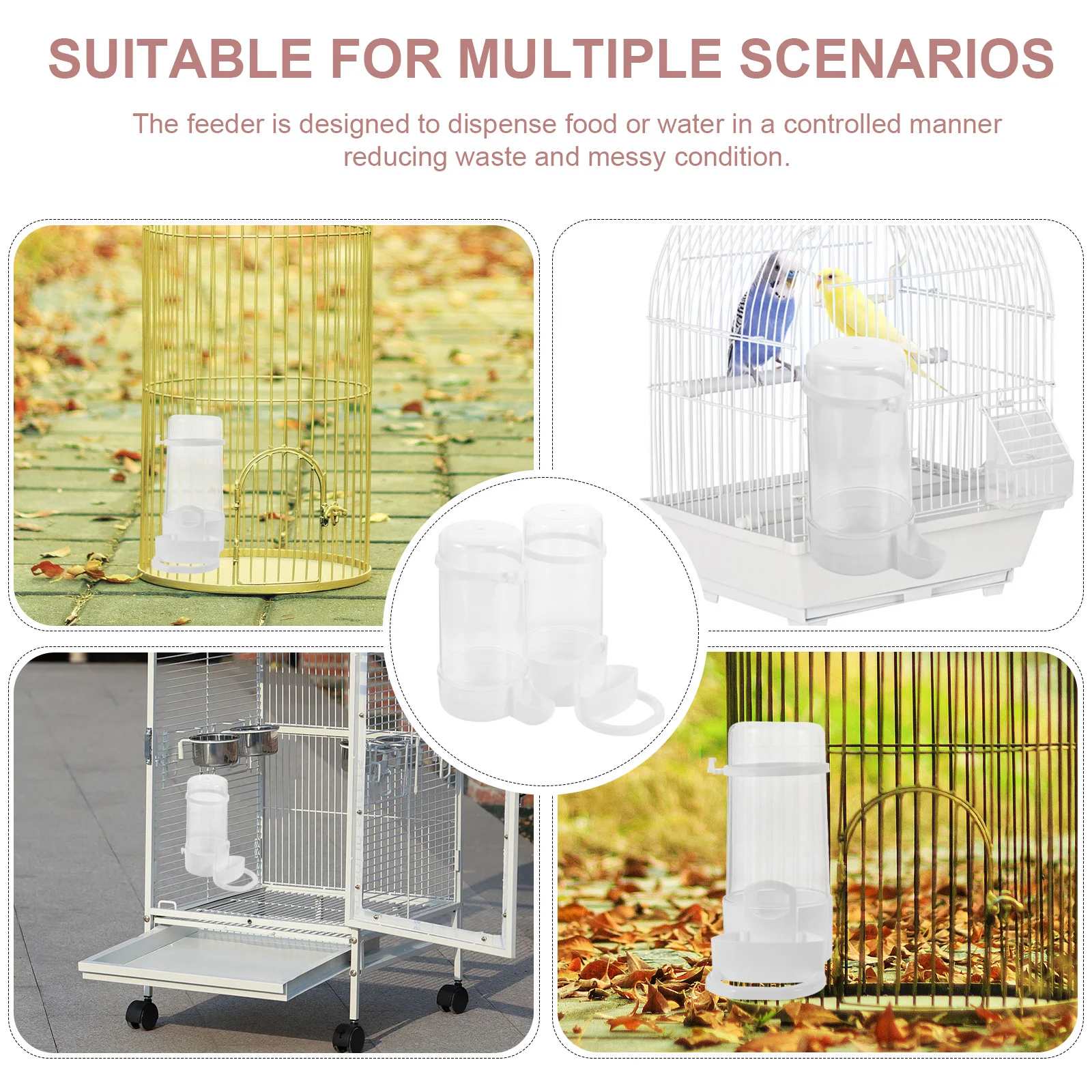 

2Pcs Automatic Bird Feeder Water Bottle Versatile Food Dispenser for Various Bird Species Indoor Outdoor Cage Accessories