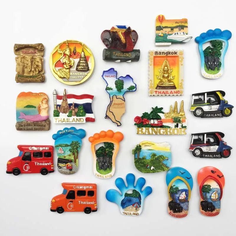Imanes de nevera 3D de Tailandia, recuerdo de turismo, imanes de resina para refrigerador, colección de pegatinas, artículos de decoración de regalo artesanales