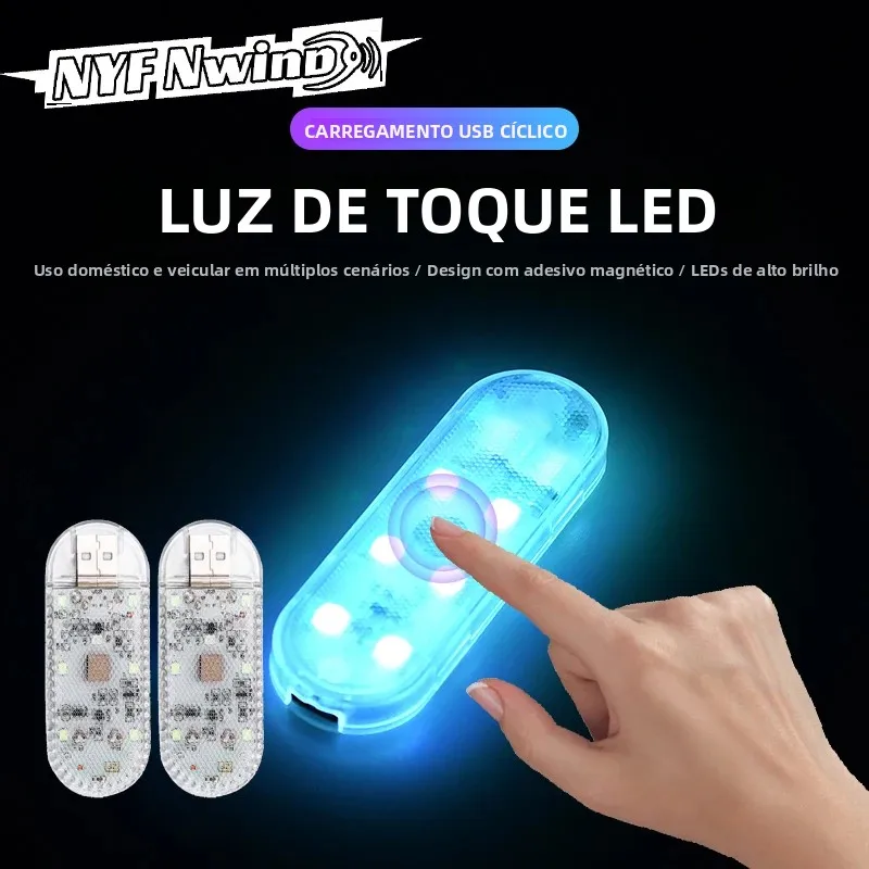 Luz LED Portátil para Carro, Mini Luminária de Toque com Carregamento USB, Magnética, para Teto, Leitura Noturna, Decoração Interna Automotiva, Ambiente