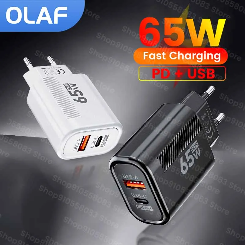 65W USB C Fast Charger GaN Type C PD Mobile Phone Charger Adapter For iPhone EU US Plug Travel Wall Charger For Xiaomi Samsung