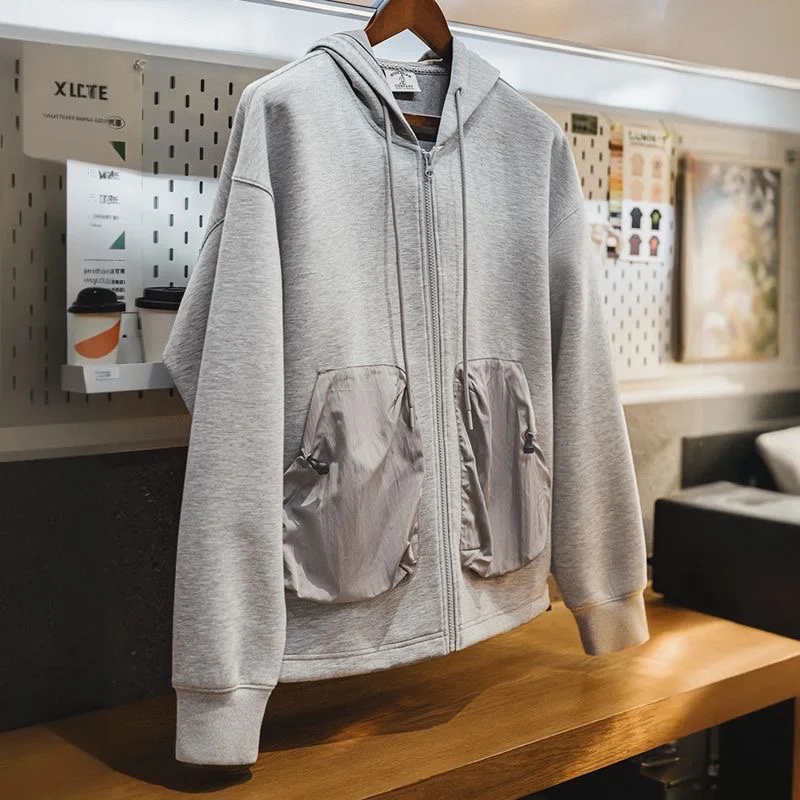 

Мужская толстовка Maden на молнии с капюшоном, с эффектом Air Layer, в стиле пэчворк, повседневная, осенне-зимняя, с длинными рукавами, свободного кроя, цветная