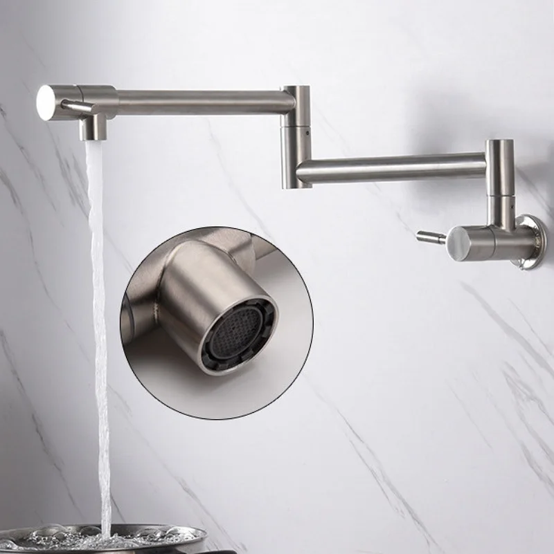 

Pot Filler Double Joint Spout Folding Stretchable Swing Arm Wall Single Cold Water Faucet One Hole Two Handle Kitchen Sink Tap