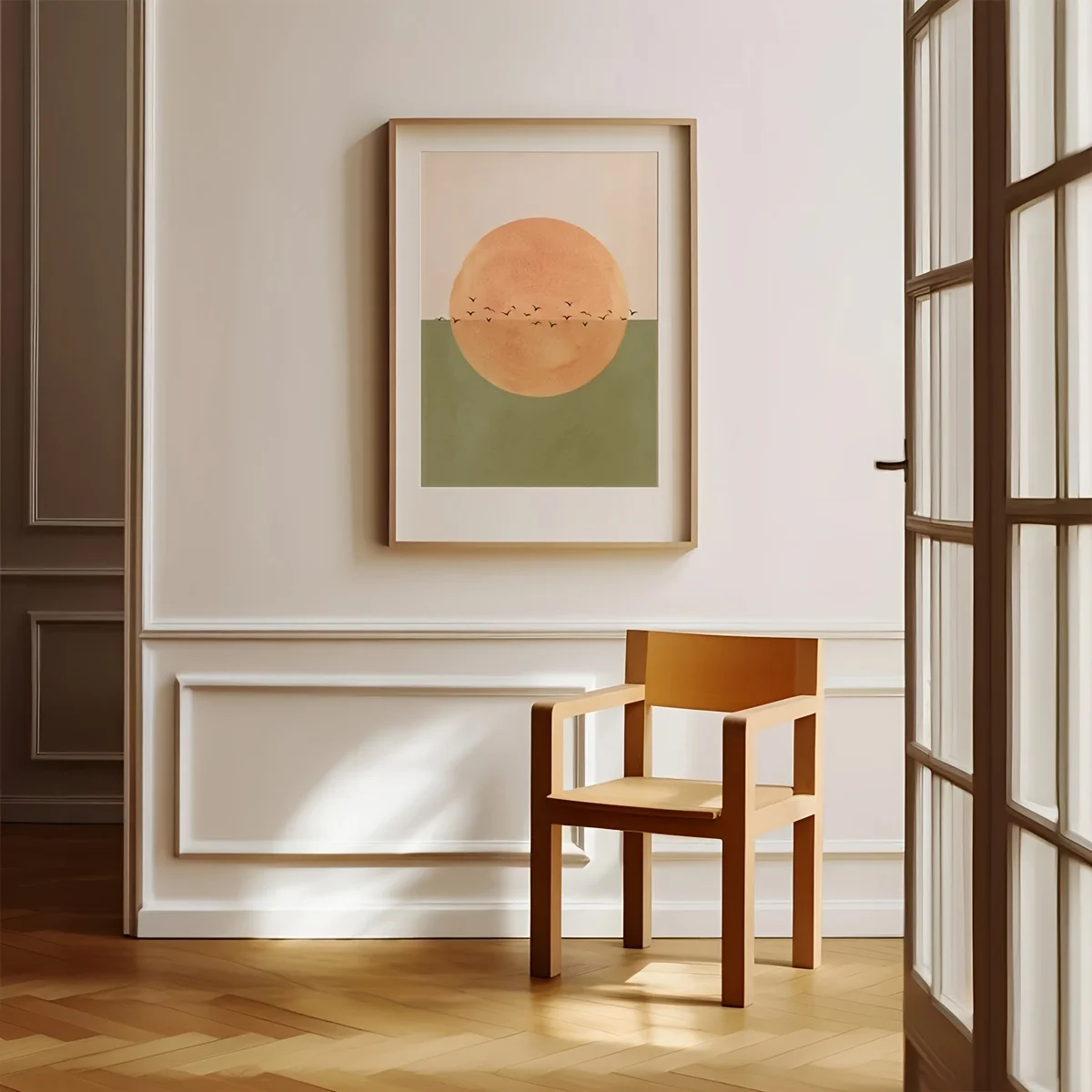 Wall Decoration Featuring a Rising Sun Art Print, Minimalist Sunset Poster, Wabi-Sabi Wall Decor, Modern Neutral Home Decoration