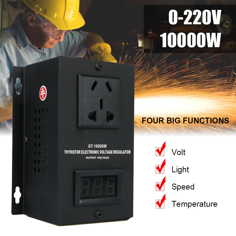 Dimmer Thermostat AC 220V 10000W Black SCR Electronic Voltage Regulator Temperature Speed Power Adjust Controller