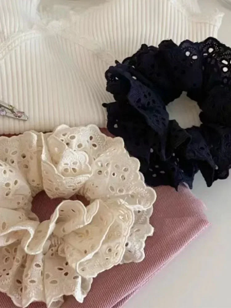 Chouchous de Ballet plissés et ajourés en dentelle florale, Double couche, doux, bas, queue de cheval, attaches de tête, nouveaux accessoires pour femmes